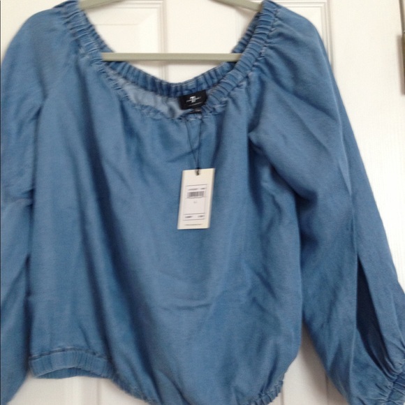 NWT 7 For All Mankind chambray off shoulder blouse - Picture 2 of 3